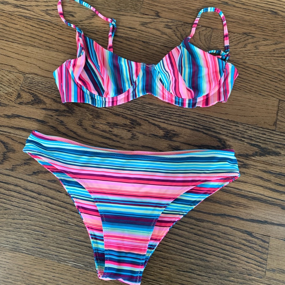 Blackbough striped bikini, top small, bottom Medium
